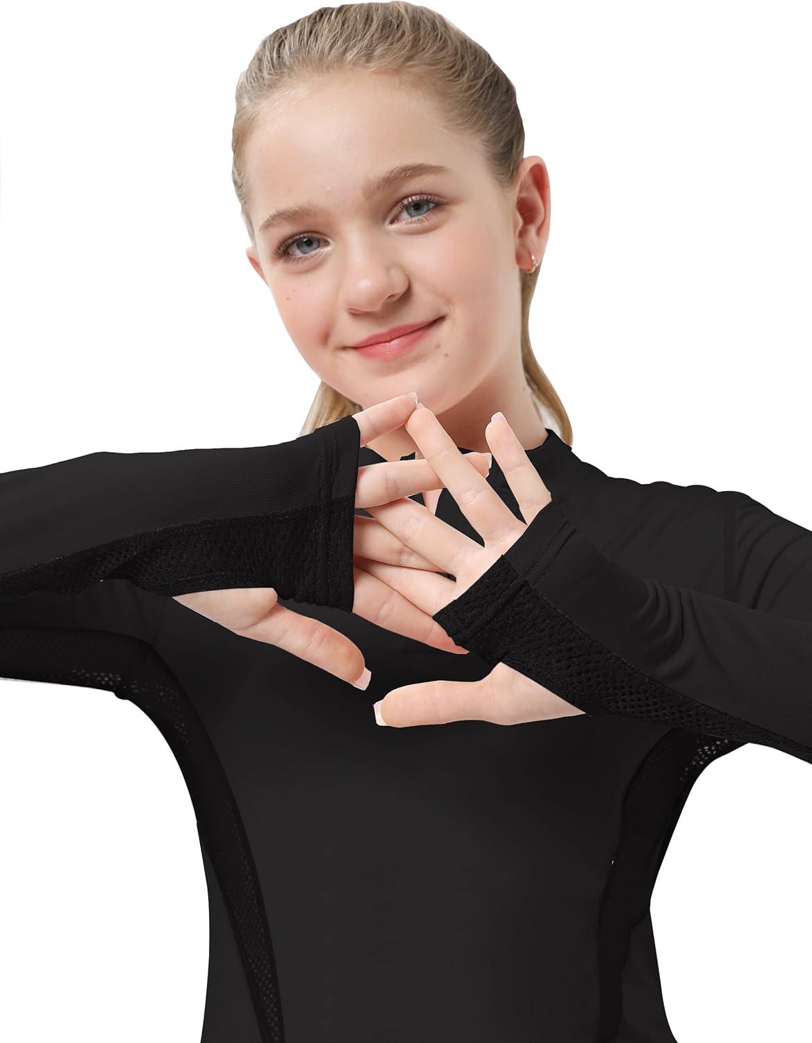 image:imageFitsT4 Sports Girls Long Sleeves Shirts Thumbhole English Horse Riding Shirt UPF50 Quick Dry Kids Equestrain Half Zip JacketBlack