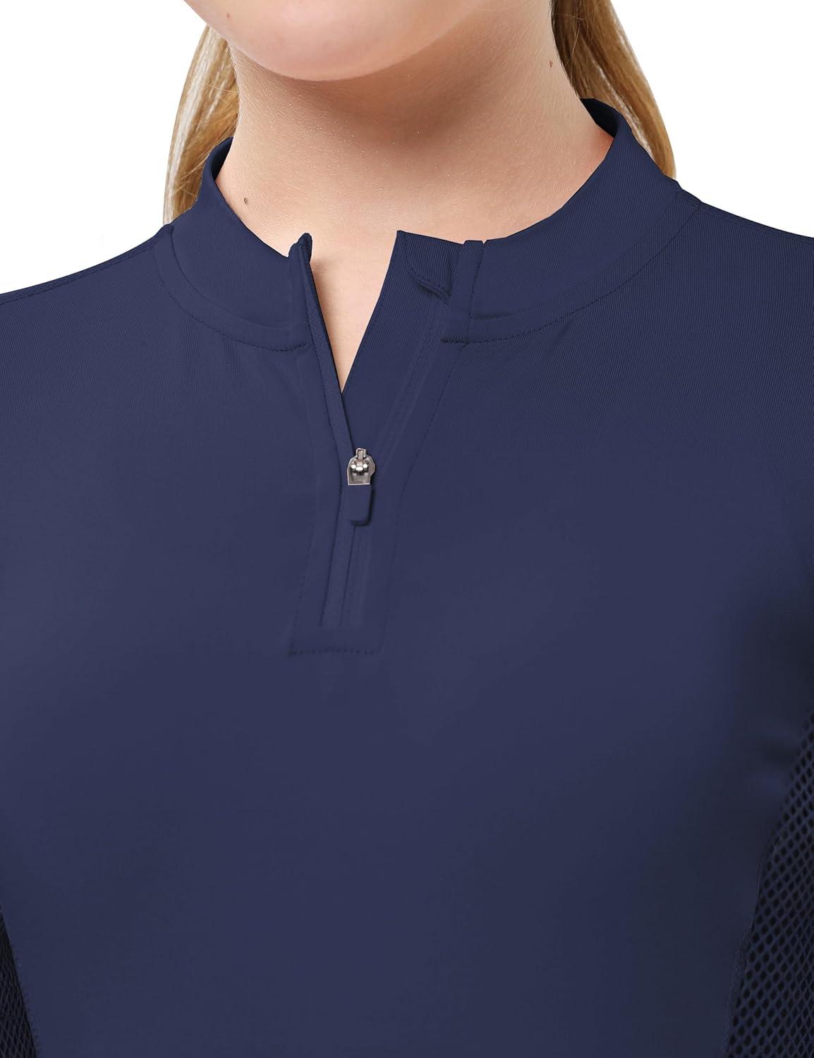 image:imageFitsT4 Sports Girls Long Sleeves Shirts Thumbhole English Horse Riding Shirt UPF50 Quick Dry Kids Equestrain Half Zip JacketNavy