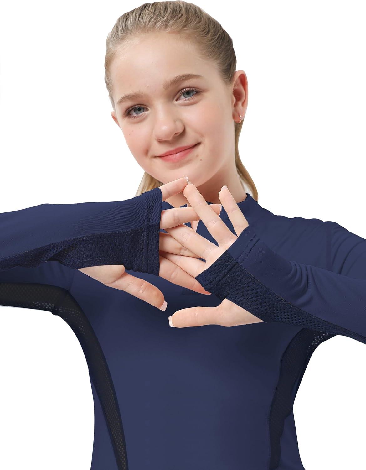 image:imageFitsT4 Sports Girls Long Sleeves Shirts Thumbhole English Horse Riding Shirt UPF50 Quick Dry Kids Equestrain Half Zip JacketNavy