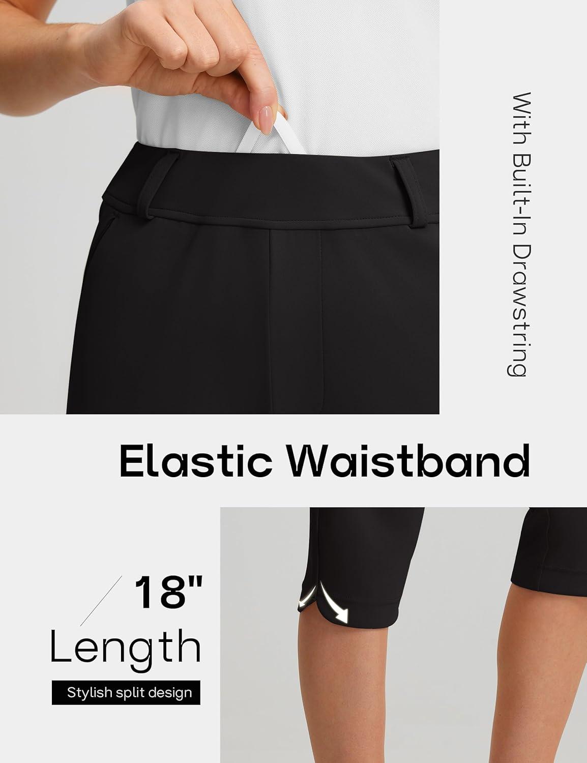 image:imageFitsT4 Sports Women 18 Golf Capris High Waist Stretch Hiking Capri Pants with Pockets Work CasualBlack