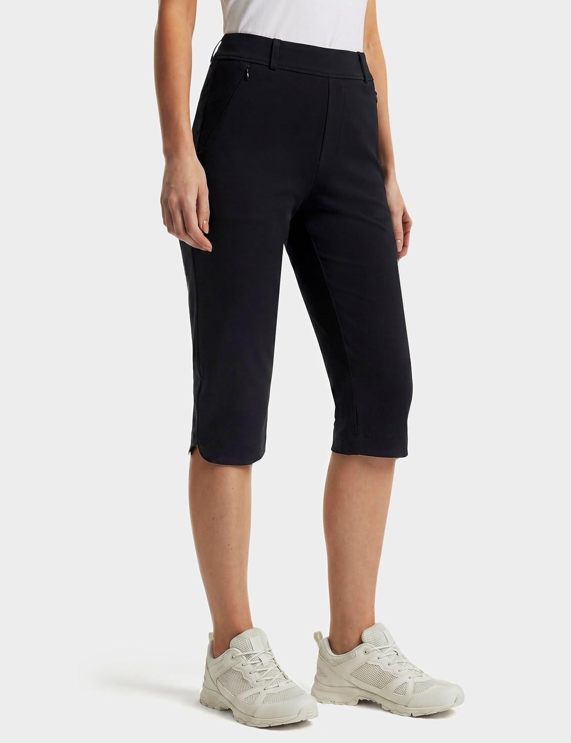 image:imageFitsT4 Sports Women 18 Golf Capris High Waist Stretch Hiking Capri Pants with Pockets Work CasualBlack