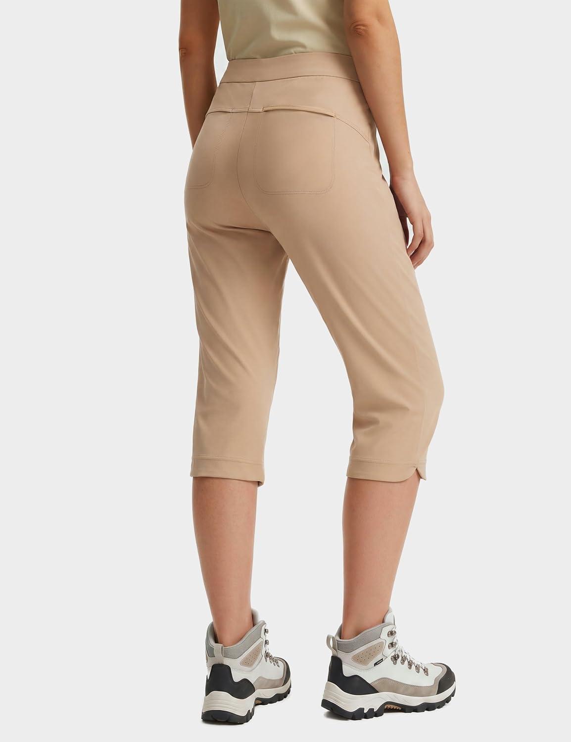 image:imageFitsT4 Sports Women 18 Golf Capris High Waist Stretch Hiking Capri Pants with Pockets Work CasualKhaki