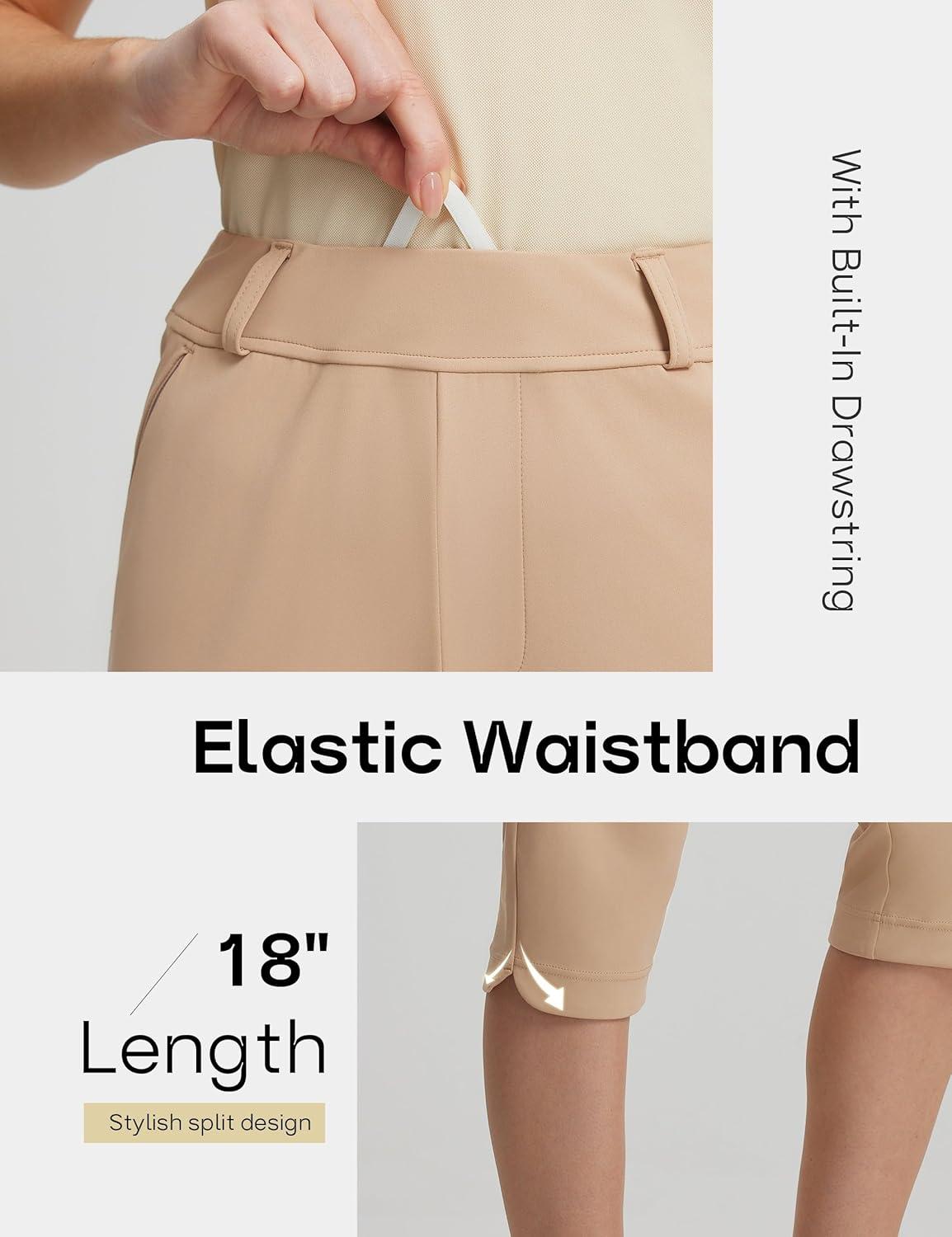 image:imageFitsT4 Sports Women 18 Golf Capris High Waist Stretch Hiking Capri Pants with Pockets Work CasualKhaki