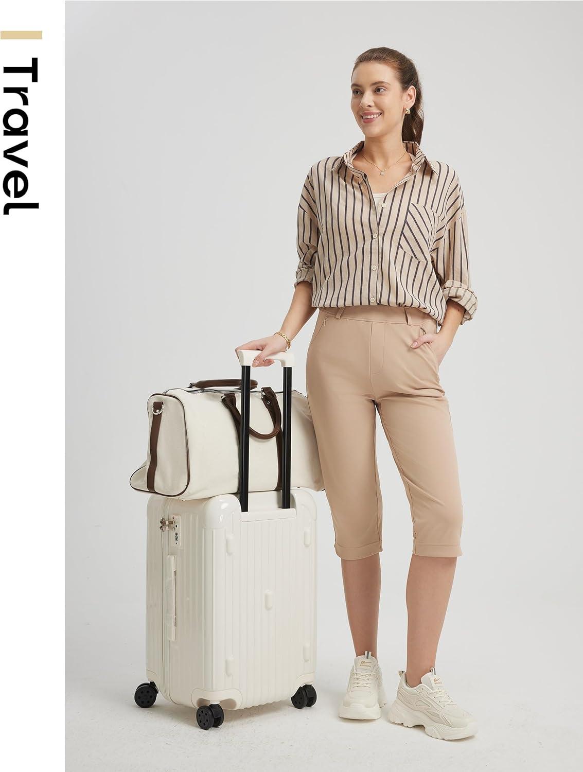 image:imageFitsT4 Sports Women 18 Golf Capris High Waist Stretch Hiking Capri Pants with Pockets Work CasualKhaki