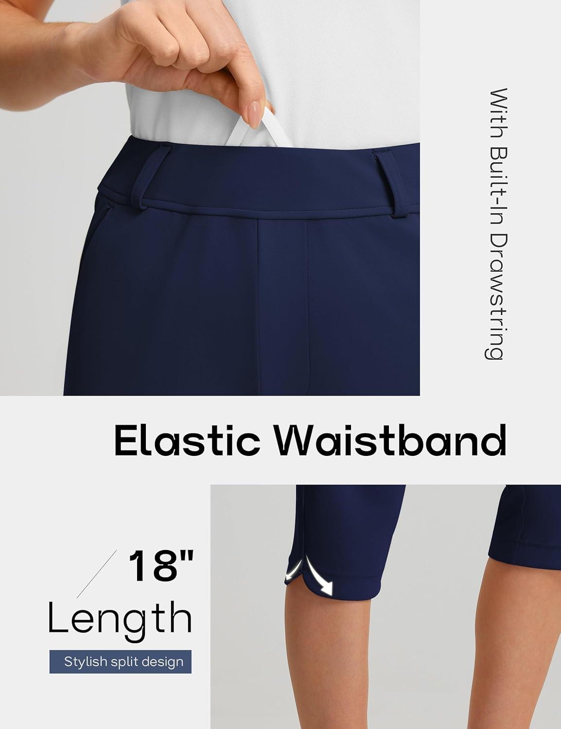 image:imageFitsT4 Sports Women 18 Golf Capris High Waist Stretch Hiking Capri Pants with Pockets Work CasualNavy