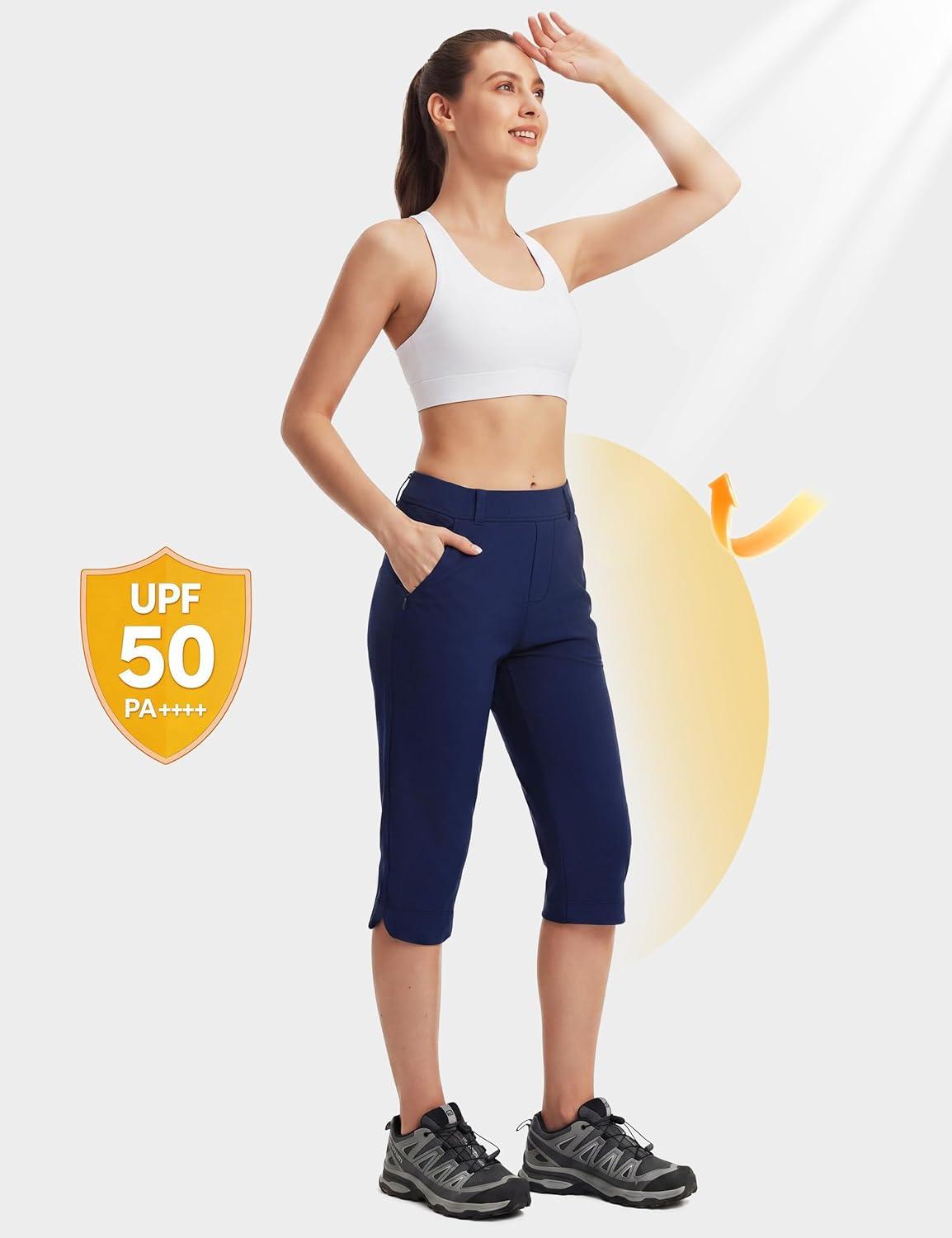 image:imageFitsT4 Sports Women 18 Golf Capris High Waist Stretch Hiking Capri Pants with Pockets Work CasualNavy