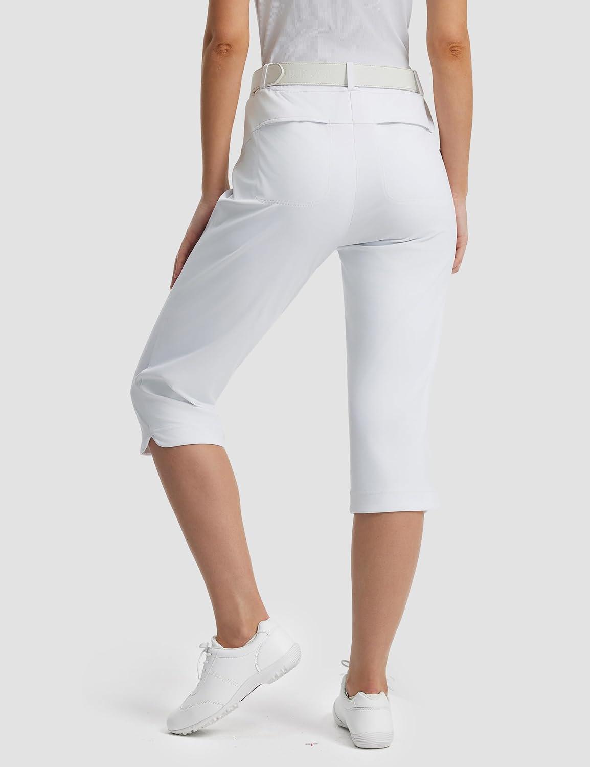image:imageFitsT4 Sports Women 18 Golf Capris High Waist Stretch Hiking Capri Pants with Pockets Work CasualWhite