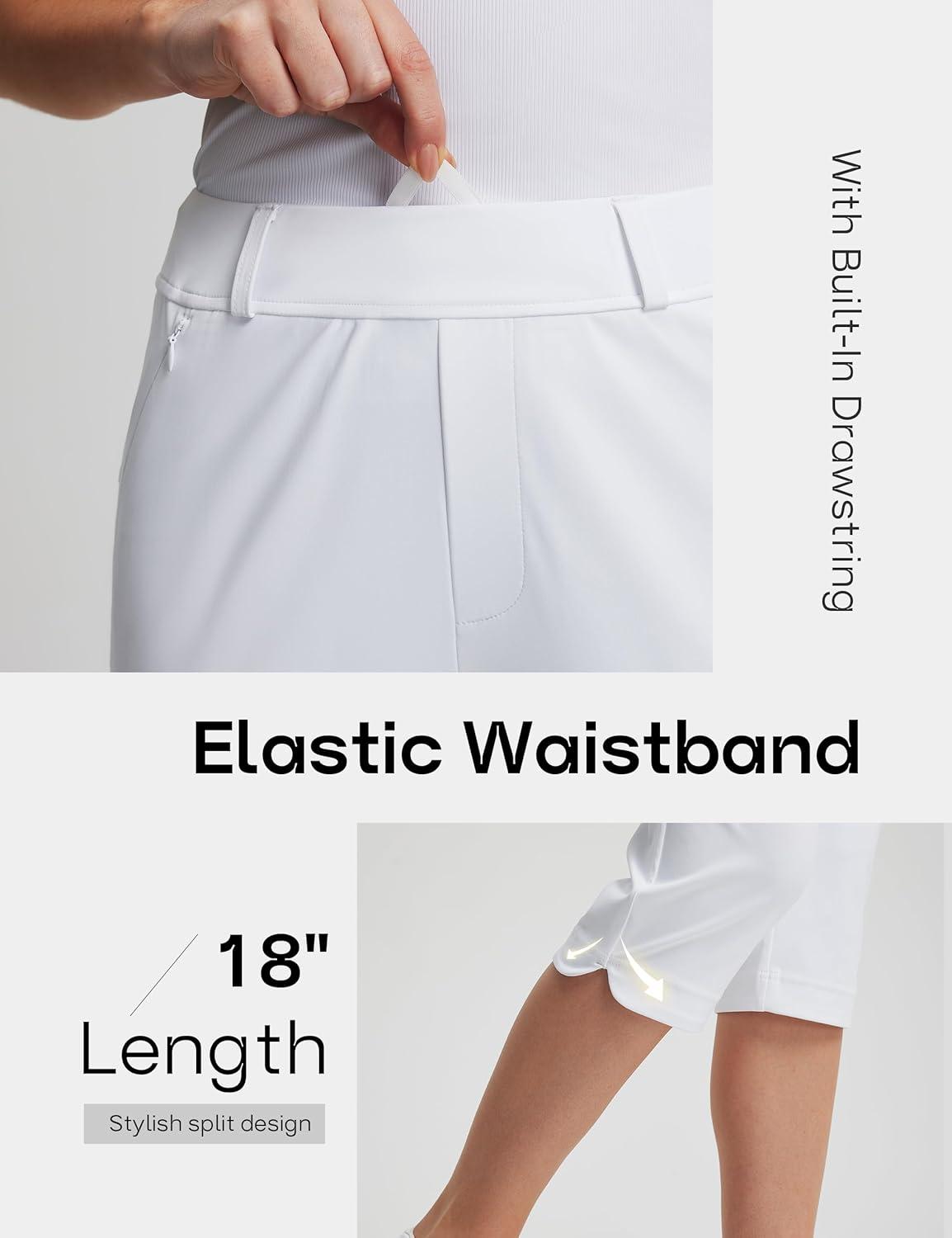 image:imageFitsT4 Sports Women 18 Golf Capris High Waist Stretch Hiking Capri Pants with Pockets Work CasualWhite