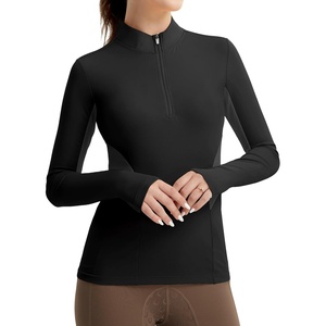 FitsT4 Sports Womens Equestrian Shirts Thumbholes Long Sleeve Horse Riding Shirts Quick Dry UPF50+ Riding Top Half Zip